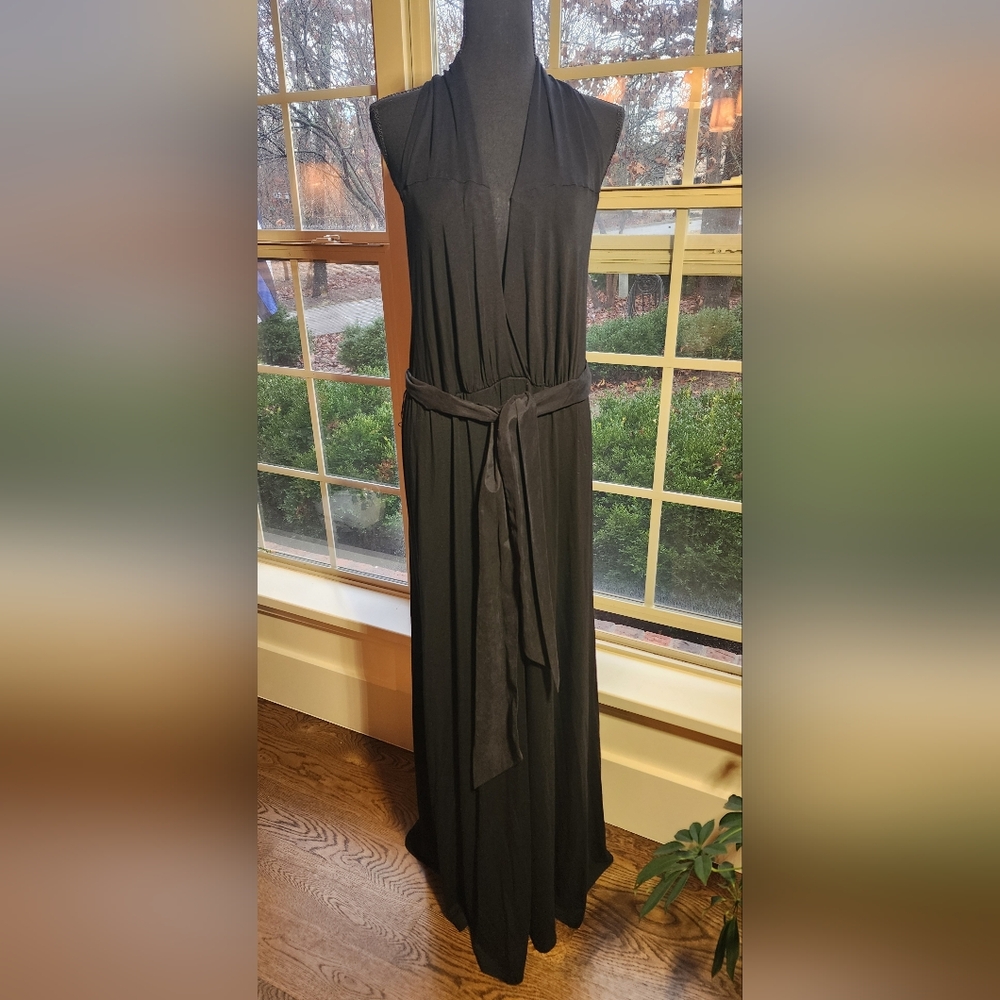 ABS Allen Schwartz Black Halter Low Scoop Back Maxi Dress NWOT Large